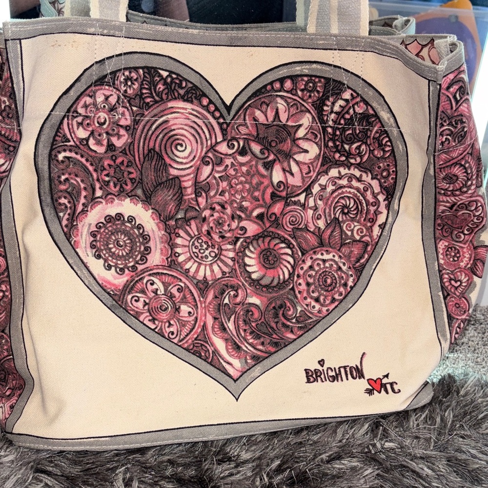 Brighton Floral Heart Tote - Pink and Cream